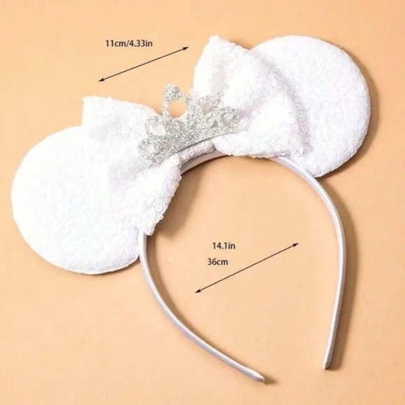 Disney bride Minnie Mouse headband white ears with bow mini crown - Picture 3 of 7
